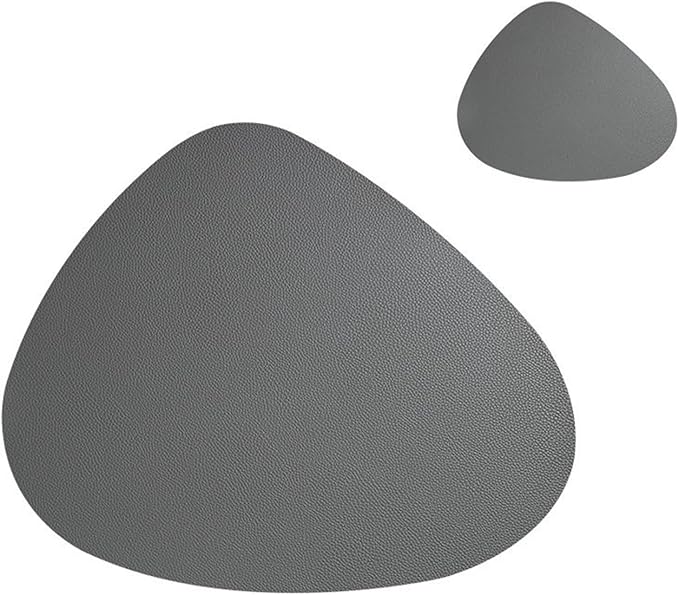 Placemat Table Mat Tableware Pad PU Leather Waterproof Heat Insulation Non-Slip Placemat Soft Black Brown Washable Bowl Coaster(Dark Gray)