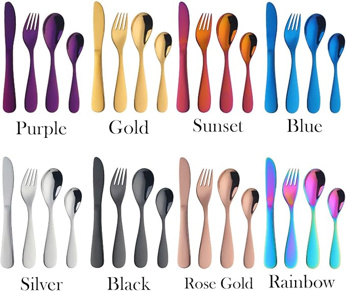 Personalized Dinosaur Unicorn Cutlery Set of 3/4, Laser Engraved Custom Name Engraved Spoon Knife Fork Set - 8 Colors Children's Stainless Steel Cutlery Set for Kitchen Gift for Children, Kids Size