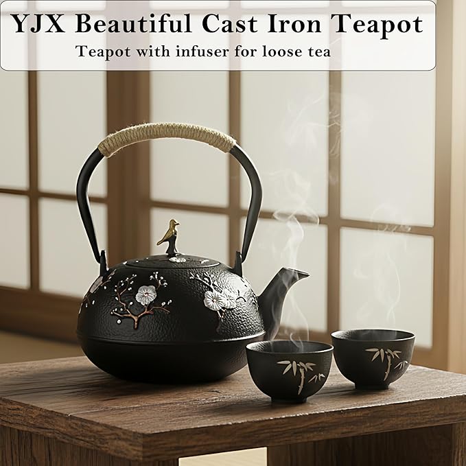 Cast Iron Kettle Teapot, Japanese Style Tetsubin, Cast Iron Tea Kettle with Stainless Steel Infuser for Loose Tea, Internal Enamel Iron Tea Pots for Stovetop Safe(40.2oz/1200ml)