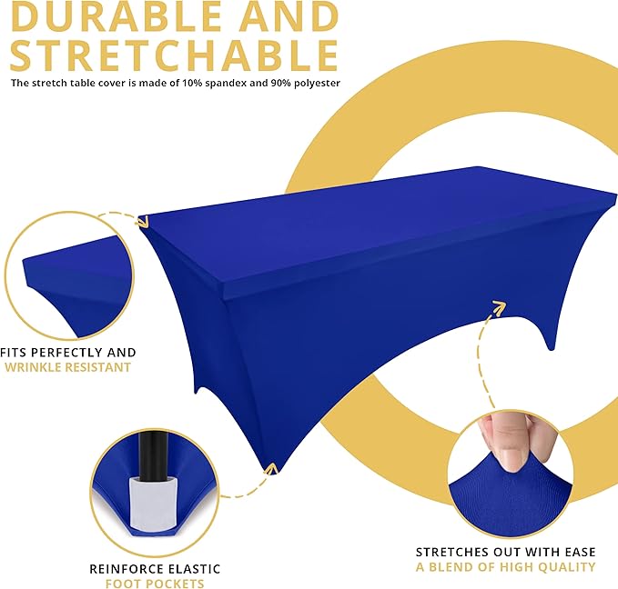 Utopia Kitchen Spandex Tablecloth 2 Pack [6FT, Royal Blue] Tight, Fitted, Washable and Wrinkle Resistant Stretch Table Cloth Rectangle Cover for Trade Show, Weddings & Parties [72Lx30Wx30H Inch]