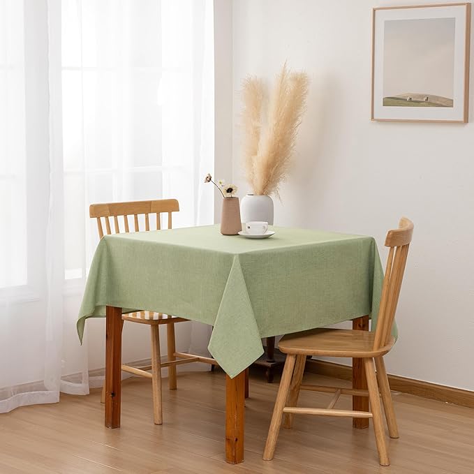 Hiasan 2 Pack Faux Linen Square Tablecloth - Wrinkle and Stain Resistant Washable Table Cloth for Kitchen Dining Room Holiday Table Cover for Party Dinner, Green, 54 x 54 Inch