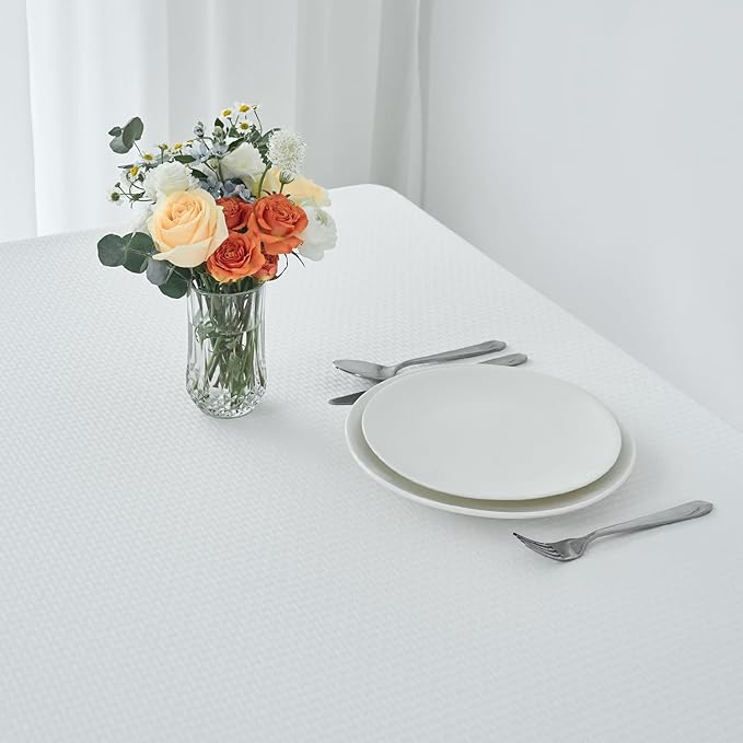 maxmill Jacquard Tablecloth Stain Resistant Waterproof Wrinkle Resistant Spillproof Washable Soft Weaved Texture Table Cloth for Dining Room, Indoor Outdoor Use, Rectangle 60 x 140 Inch, White