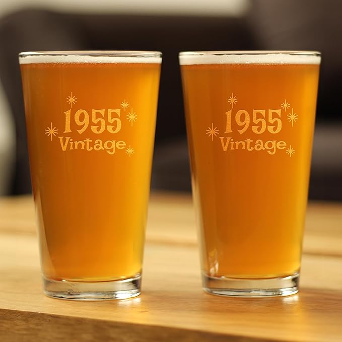 Bevvee Vintage 1955 Pint Glass for Beer - 71st Birthday Gifts for Men or Women Turning 71 - Fun Bday Party Decor - Set of 2-16 oz