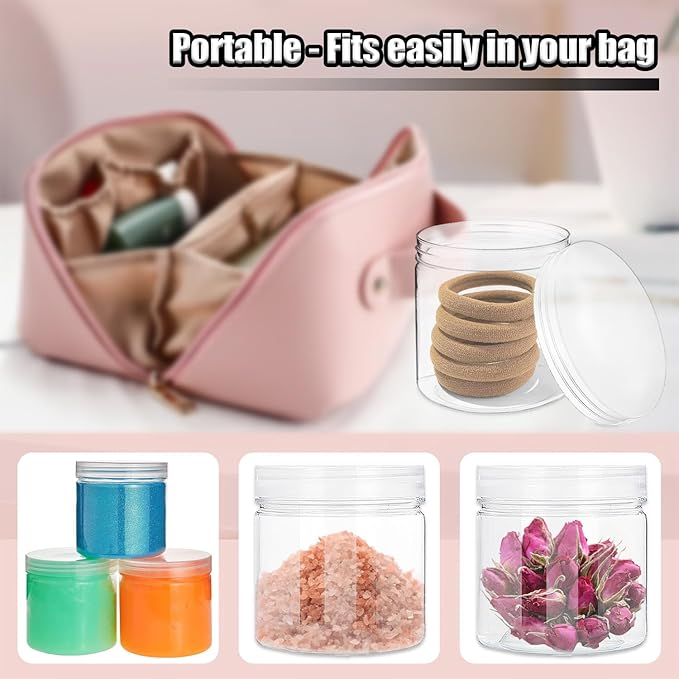 Plastic Jars With Lids, 8 Pack 12 Oz Clear Storage Jars Clear Plastic Storage Cake Container With Lids, Small Jars With Lid For Kitchen Cookie Candy Spices Dry Food Cream