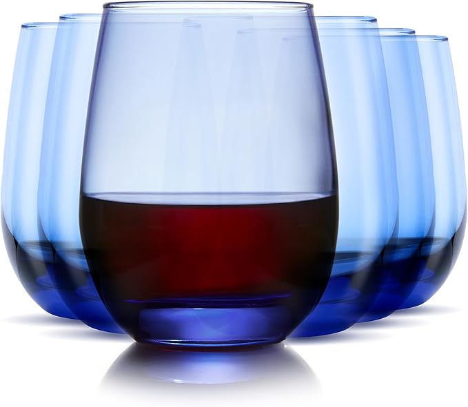 Libbey Classic Blue All-Purpose Stemless Wine Glasses, 15.25-ounce, Set of 6