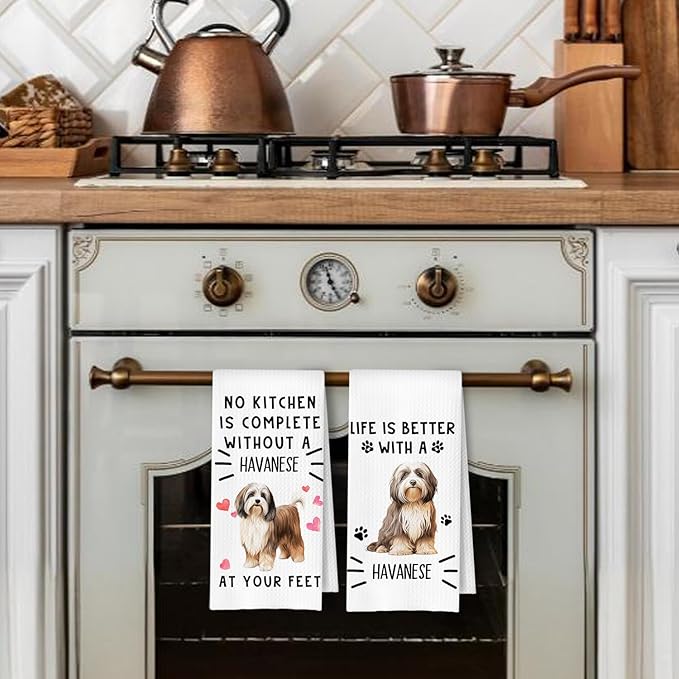 Havanese Dog Kitchen Towels, Havanese Lover Gifts Dish Tea Towels for Kitchen Decor, Dog Mom Dad Gifts Decorative Hand Towel, 16x24 Inches Set of 2