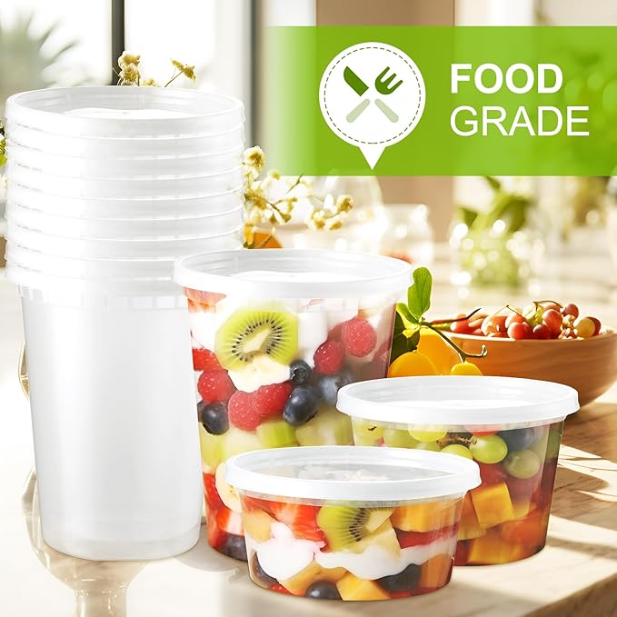 60 Set Deli Containers with Lids - 8oz 12oz 16oz 32oz Combo Plastic Food Storage Containers with Lids, Assorted Size To-Go Containers, Meal Prep Variety pack