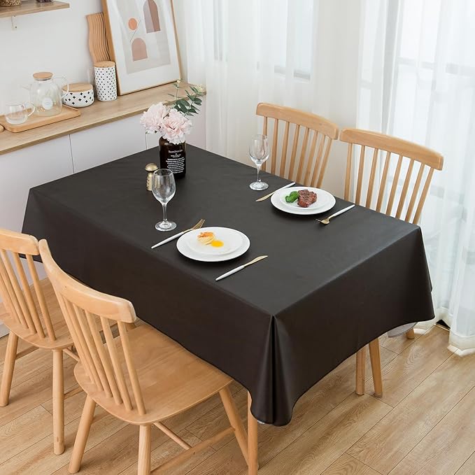 Pioggia Vinyl Tablecloth with Flannel Backing Oblong Waterproof Oil-Proof Plastic Table Cloth Wipeable PVC Table Cover for Indoor and Outdoor (Black, 60 x 120 Inch)