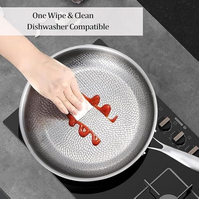 Titanium Pan, 100% Pure Titanium Hammered Frying Pans with Lid for Cooking Suitable for All Stovetops, Home Use Cookware | No Coating | Non-Stick
