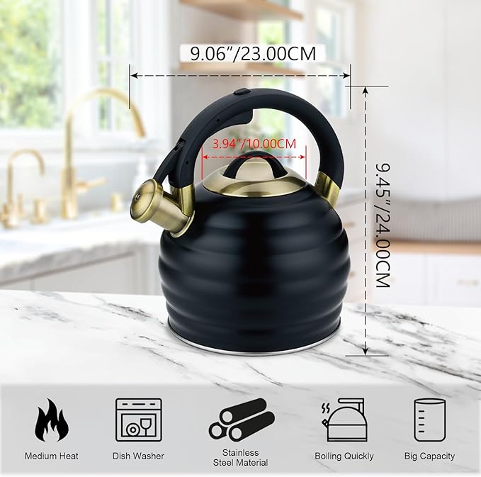 Tea Kettle for Stove Top Whistling Teapot, 3.2Q Tea Pot Stainless Steel Teakettle with Heat Proof Ergonomic Handle