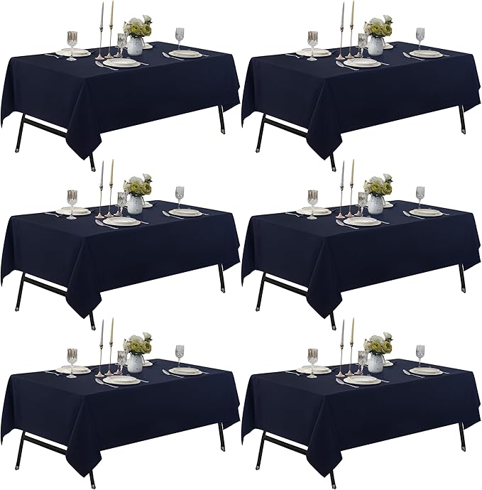 6-Pack 60x102 inch Navy Blue Table Cloths, Solid Stain and Wrinkle Resistant Oblong Tablecloth, Premium Plain Weave Polyester Fabric Rectangle Table Linen Covers for Hotel, Wedding