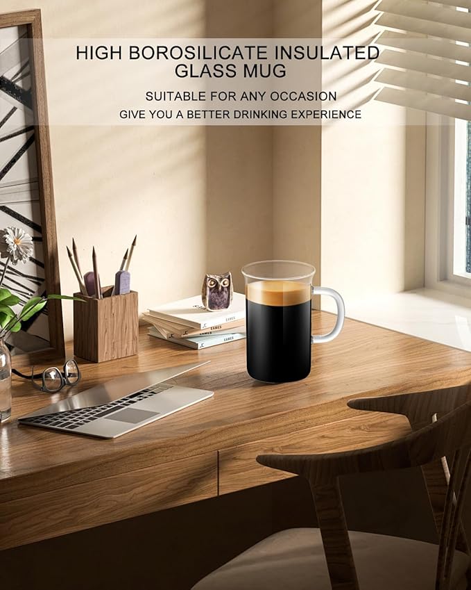 LUXU Glass Coffee Tea Cups(Set of 4)-13 oz,Clear Glass Mugs,Tall Drinking Glasses for Cappuccino,Latte,Espresso,Lead-free Drinking Glasses Great for Juice,Water,Beer,Milk Hot And Cold Drinks