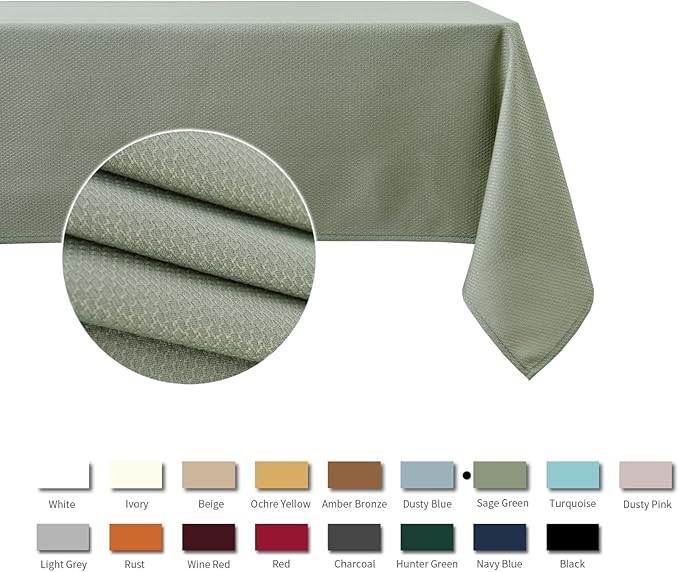 maxmill Rectangle Textured Tablecloth Waterproof Spillproof Wrinkle Free Table Cloth, Kitchen Dining Tabletop Decoration, Fabric Table Cover for Outdoor and Indoor Use, 52 x 70 Inch, Sage Green