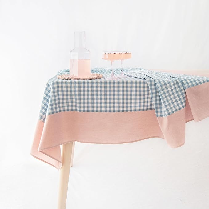 MONDAY MOOSE Gingham Checkered Farmhouse Rustic Picnic Style Decoration Rectangle Natural Stonewashed Cotton Tablecloth for Kitchen, Dining Room, Restaurant (60x86 inch, Blue/Clay)