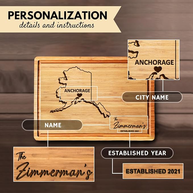 Alaska Cutting Board Custom Housewarming Gift, State Alaska Themed Gifts, Housewarming Gift, Wooden Personalized Gifts & Souvenirs, Alaskan Bamboo Gifts