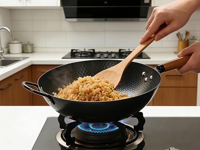 Nonstick Wok,Carbon Steel Wok 12.8-Inch Pan with Glass Lid for Frying,Electric,Induction,Gas Stoves Cooking
