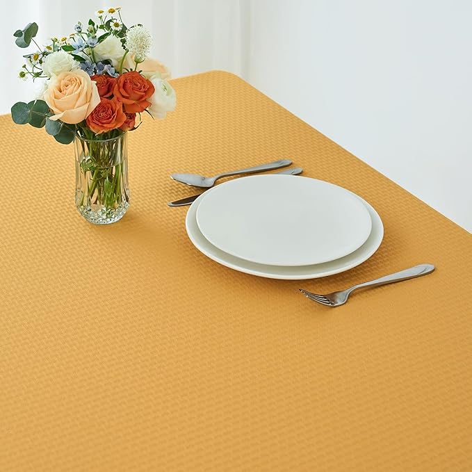 maxmill Weaved Texture Tablecloth Water Resistance Antiwrinkle Spillproof Soft Washable Table Cloth for Dining Room, Buffet Banquet Parties Holiday Dinner, Rectangular 60 x 108 Inch, Ochre Yellow