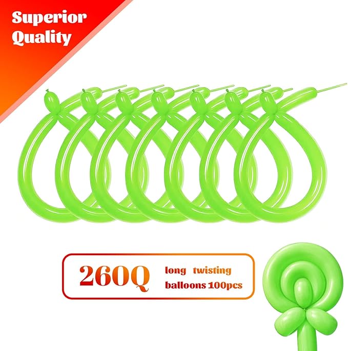 KAWKALSH 260 Light Green Long Balloons for Balloon Garland Thickening Skinny Latex Twisting Animals Modeling Christmas Birthday Wedding Party Festival Decorations 100pcs