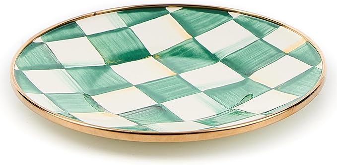 MACKENZIE-CHILDS Enamel Saucer, Small Coffee and Teacup Saucer, Green-and-White Emerald Check