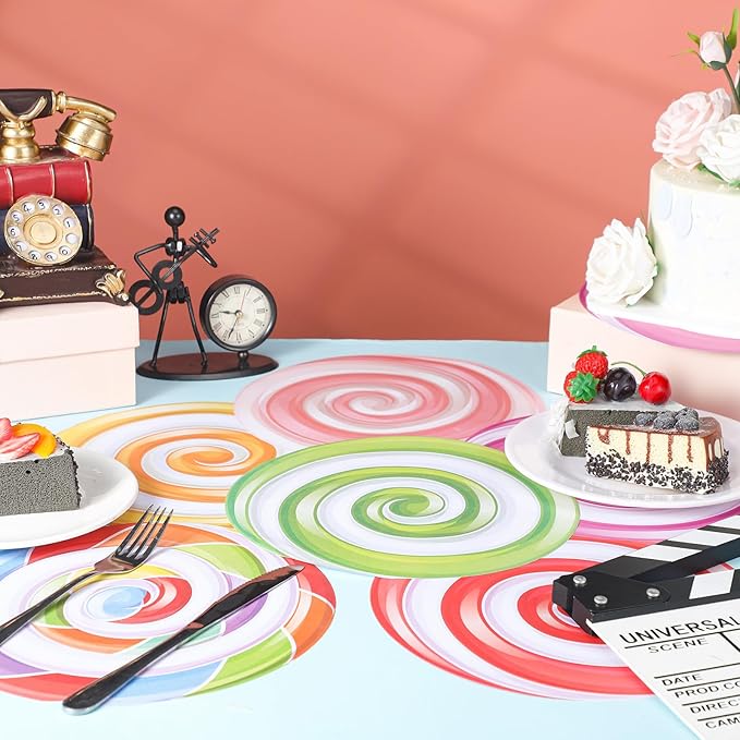 Hoolerry 54 Pcs Candy Themed Paper Placemat Disposable Party Candy Decorations Colorful Lollipop Candy Dinner Placemat for Birthday Baby Shower Party Supplies, 10 Inch