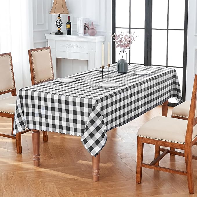 Gingham Tablecloth – 55"×71" Rectangle Table Cloth, Yarn-Dyed Checkered Tablecloth, Wipeclean Washable Picnic Table Cover for Dining, Camping, Outdoor, Black