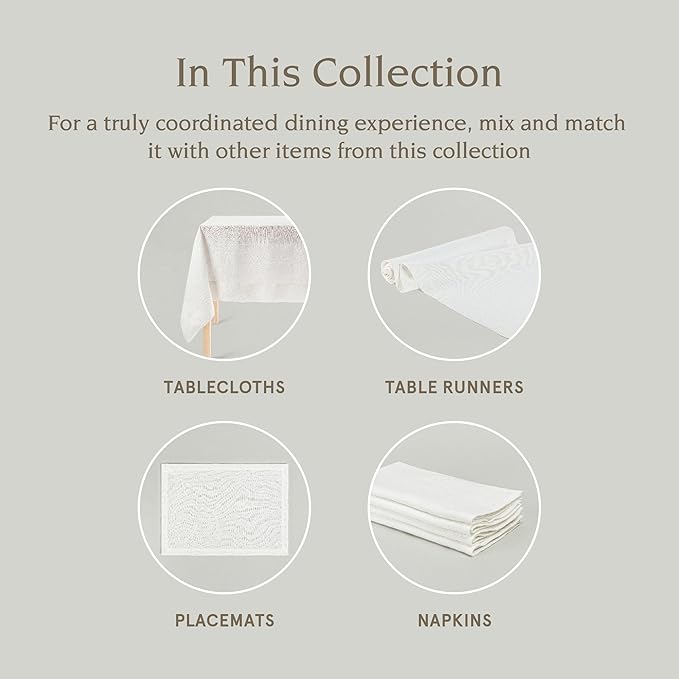 Over&Back 100%-Linen Woven Tablecloth - Colorful Dining Room Table Cover - Mitered Corner Hems - Machine Washable - Kitchen and Home Decor - Ivory - 70x108