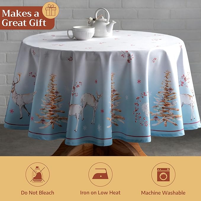 Maison d' Hermine Table Cloth Round Table 100% Cotton 63 Inches Fall Tablecloth Reusable Everyday Use for Thanksgiving Christmas Decorations Dining Farmhouse Party (Fairy Tale Forest)