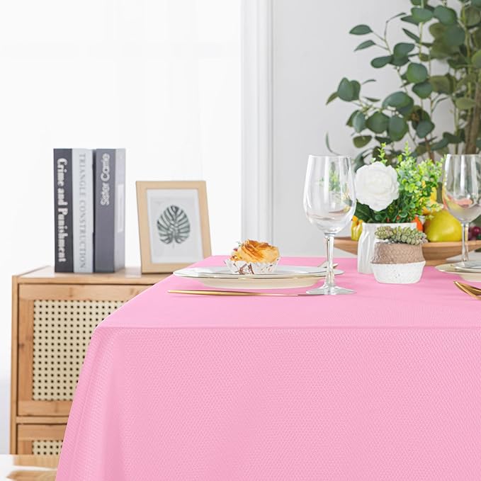 Hiasan 60 X 60 Inch Square Textured Tablecloth - Waterproof Spillproof Antiwrinkle Jacquard Table Cloth for Kitchen and Dining Dinner, Outdoor Picnic, Holiday and Parties, Pink