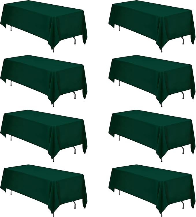 BRILLMAX 8 Pack Hunter Green Tablecloths 70 x 120 Inch for 6ft & 8ft Rectangle Tables - 150 GSM Polyester Fabric, Universal Fit, Water, Stain & Wrinkle Resistant Cloth Cover for Wedding Banquet
