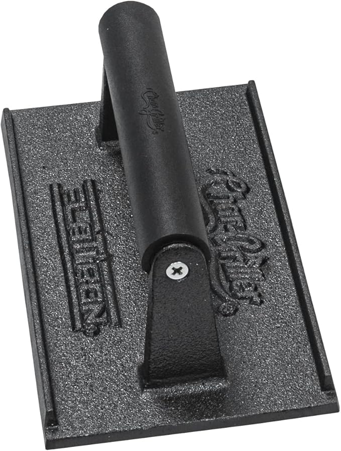 Char-Griller® Flat Iron Griddle Bacon Press Outdoor Kitchen Accessory, Durable Cast Iron Material, for Even Cooking and Crispy Results on Flat Top Griddles, Model 8814