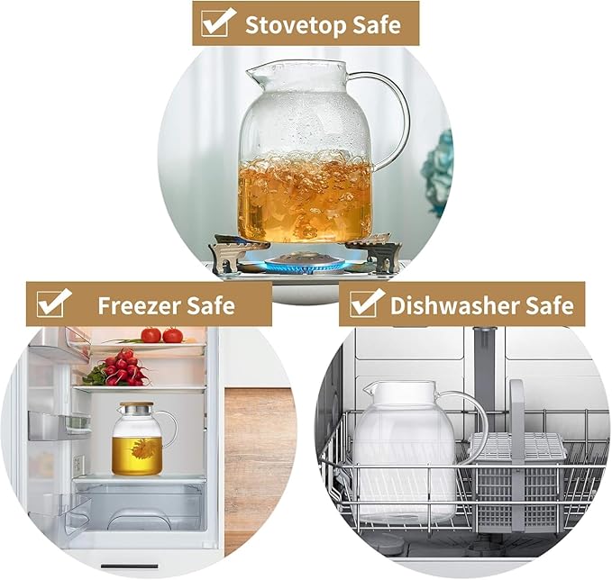 Large Glass Teapot with Infuser, Stovetop Safe, Thickened Heat Resistant Borosilicate Glass, 68 fl oz Glass Tea Kettle with Bamboo Lid
