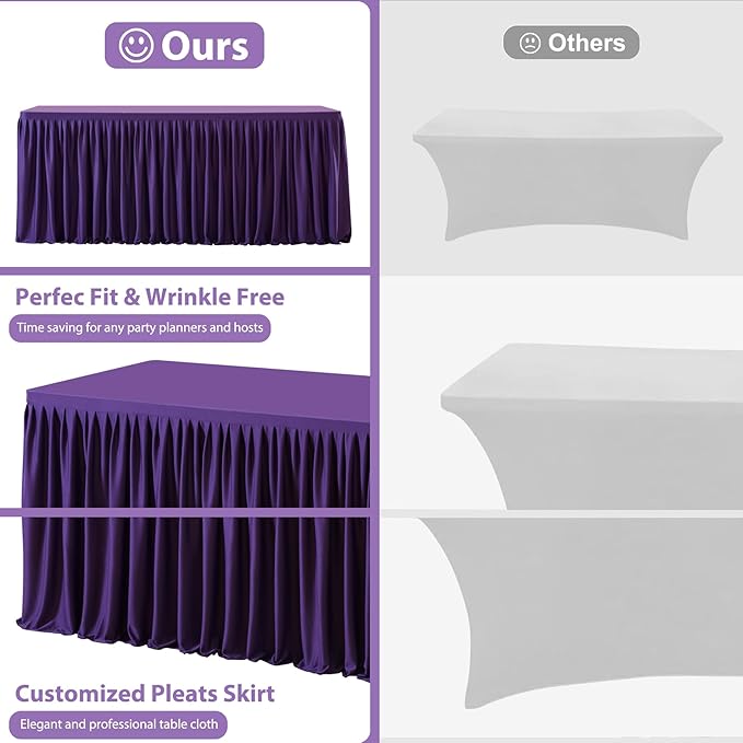 Wish Care 6 Pack Purple Rectangle Table Clothes for 6 Foot Tables, Polyester Fitted Tablecloths 6ft Stretch Table Cover for Wedding, Birthday, Parties, Trade Show, Craft Show