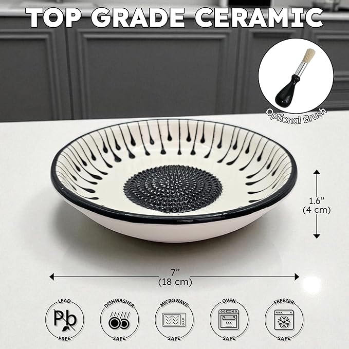 Ceramic Grater Bowl, Garlice Grater Plate, Handmade Ginger Grater, Mincer Bowl for Cheese &Vegetables, Ceramic Decorative Mincer, Hand Dish for Garlic (Black Drops)
