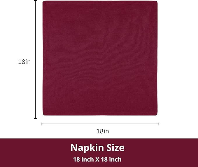 PurpleEssences Set of 12 Cloth Dinner Napkins 100% Cotton 18x18 Inch - Soft Durable Washable - Ideal for Farmhouse Party Fall Thanksgiving - Perfect Everyday Use Table Linen - Burgundy