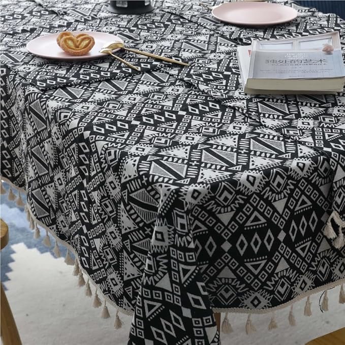 Rectangular Tablecloth Black Geometric Double-Sided Thickened Cafe Bar Coffee Table Tablecloth Cover Cloth Tablecloth Suitable for Restaurant Camping(100 * 140cm)