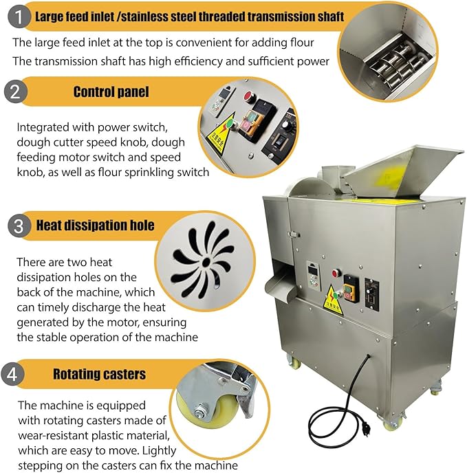Dough Divider Machine, Commercial 70g-300g Adjustable Dough Dividing Machine, Multifunctional Electric Stainless Steel Bakery Equipment for Bread, Pizza, Dumplings 110V