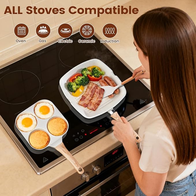 AOSION 27PCS Pots and Pans Set, Nonstick Ceramic Cookware Set, Healthy Kitchen Cooking Set with Gloves, Apron, Silicone Tools & Pot Protectors, Oven & Dishwasher Safe, PFOA/PFOS Free，Ivory