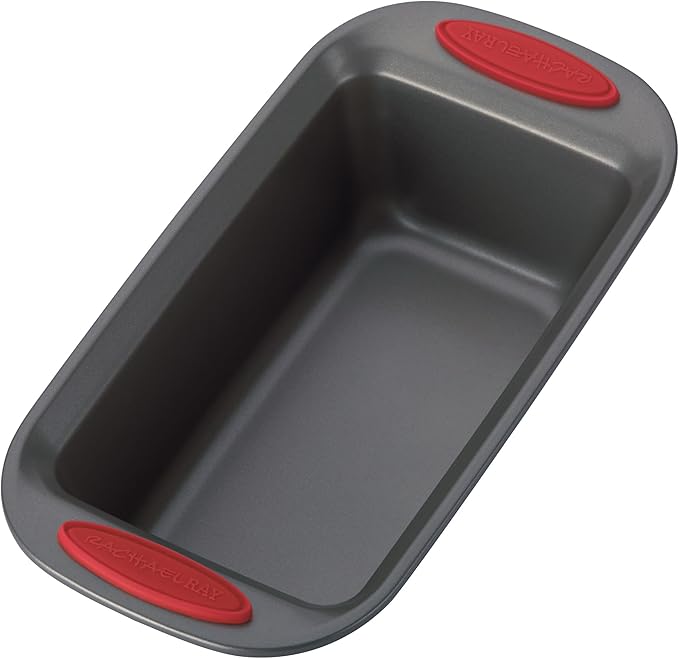 Rachael Ray 47962 Yum-o! Bakeware Oven Lovin' Nonstick Loaf Pan, 9-Inch by 5-Inch Steel Pan, Gray with Red Handles (Pack of 6)