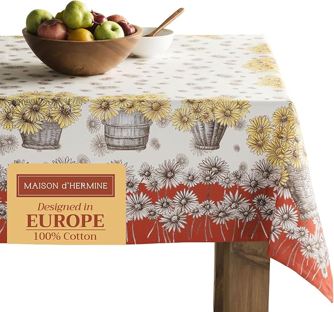 Maison d' Hermine Table Cloth Square Table 100% Cotton 60 x 60 Inches Fall Tablecloth Reusable Everyday Use for Thanksgiving Christmas Decorations Dining Farmhouse Party (Bagatelle)