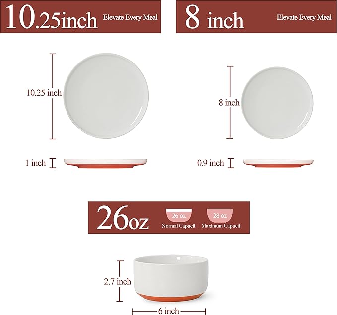 12 Piece Dinnerware Set, Dual Glaze Stoneware Plates and Bowls Sets, Modern Dinner Plate, Salad Plate, Cereal Bowl, Dish Set for 4, Microwave and Dishwasher Safe, Stardust Glaze White
