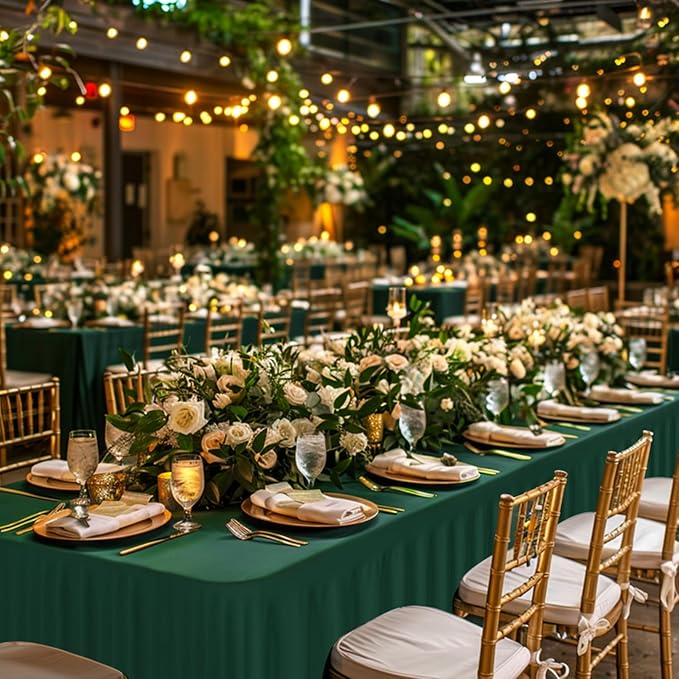 Dark Green Spandex Tablecloth with Skirt – Wrinkle-Free, Fitted Elastic Cover for 6ft Rectangular Tables – Stretch Table Cover for Weddings, Banquets, Parties, Buffets & Restaurants