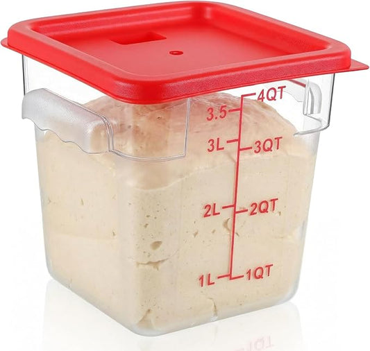 1 Pcs 4 Qt Square Food Storage Container with Lid, Clear Plastic Container with Lid and Scale in Green, Kitchen Organization Set for Home Kitchen, Restaurant Meal Prep (Red)