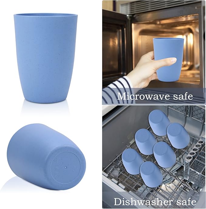 Wrova Wheat Straw Cups 6 PCS Good Alternative to Plastic Reusable Cups 20 oz Unbreakable Drinking Cup Reusable Dishwasher Safe Water Plastic Glasses Sky Blue
