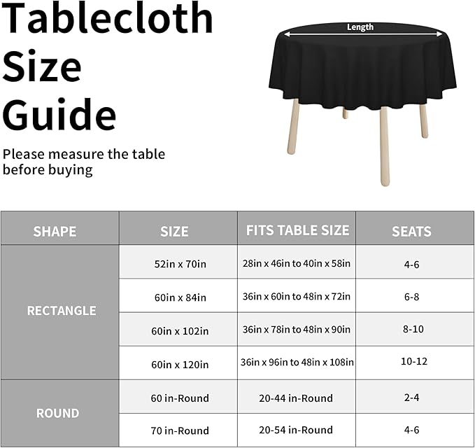 Easy-Going Faux Linen Waterproof Spill-Proof Tablecloth Stain Resistant Round Table Cloth Wrinkle Free Decorative Fabric for Kitchen, Dining, Party, Weddings, Restaurants (60 in-Round, Black)