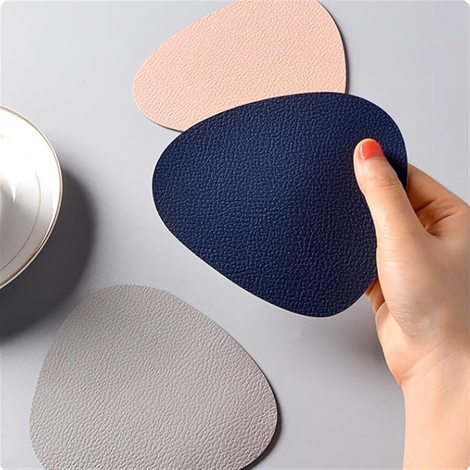 Leather Droplet Shape Mat Coaster Solid Color Heat Coffee Placemat Minimalist Non-Slip Table Mat Kitchen Accessories(Dark Grey)