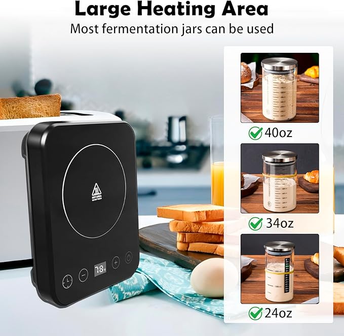 FJ FOUR JOYS Sourdough Starter Warmer with Precise Thermostat Control(70-100°F), Digital Display, Auto On/Off, 1-12 Hours Timer - Perfect for Sourdough Bread Fermentation and Home Baking