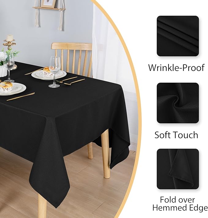 Hiasan 54 X 54 Inch Square Textured Tablecloth - Waterproof Spillproof Antiwrinkle Jacquard Table Cloth for Kitchen and Dining Dinner, Outdoor Picnic, Holiday and Parties, Black