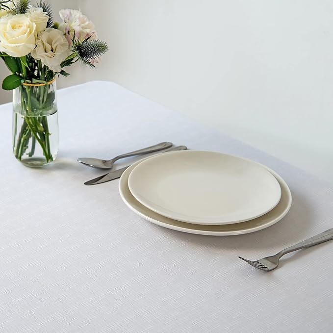 maxmill Faux Linen Texture Tablecloth Stain Resistant Waterproof, Wrinkle Resistant Washable Table Cloth, Fabric Table Cover for Dining Room, Indoor and Outdoor Use, Rectangle 60 x 120 Inch, White