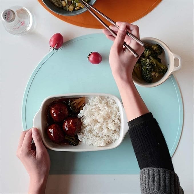 Pack of 1/4 Silicone Kids Placemats Half Round Non-Slip Heat Table Mats Coffee Mats for Home Decorations Blue(RS Grey)