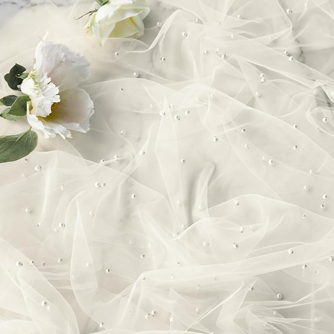 Artoid Mode 6PCS Pearl Beige Gauze Table Runner 120 Inch 10FT, Seasonal Sheer Dining Holiday Wedding Birthday Baby Shower Table Decor for Home Party